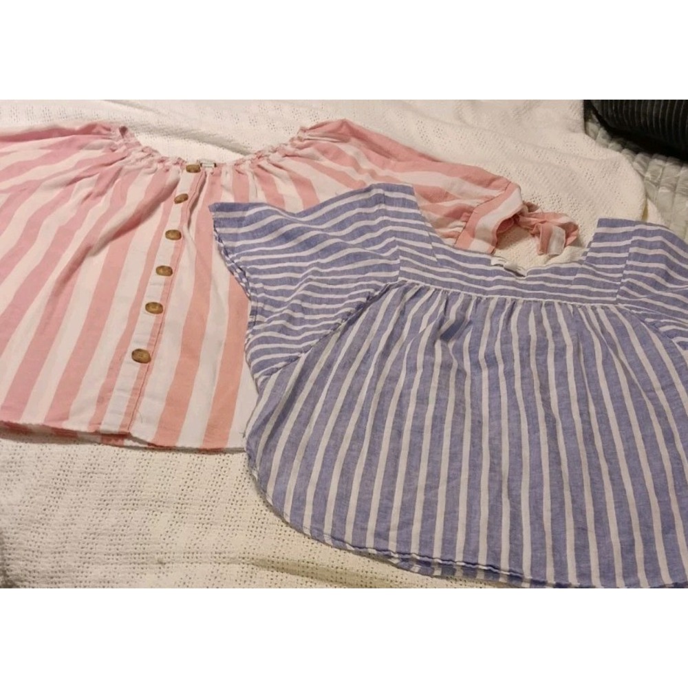 Lot Of 2 Summer Tops L Blue Beach Lunch Lounge Target XL Pink Striped Womens EUC